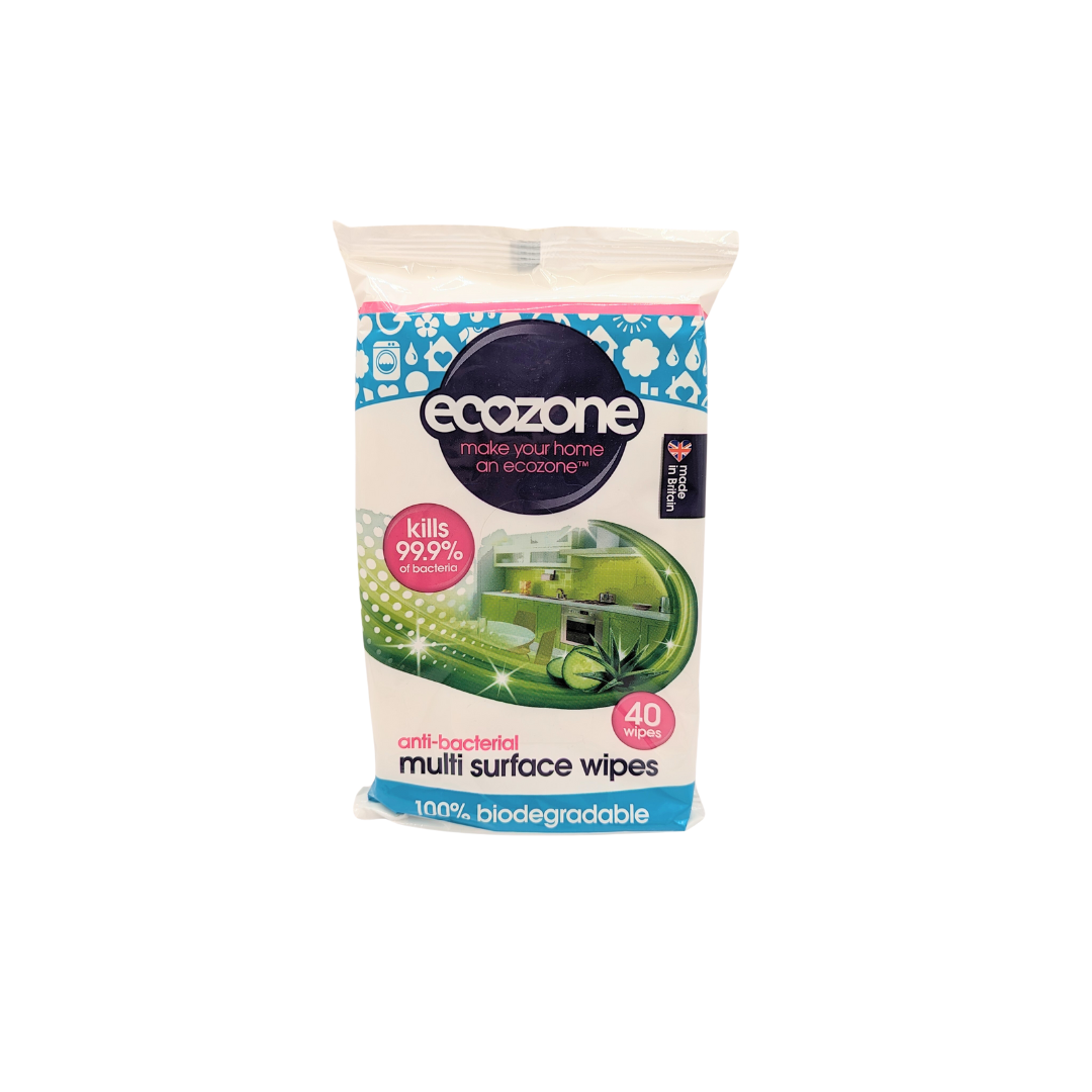 Eco Zone 100% Bio-Degradable Anti-Bac Multi Surface Wipes (40 wipes) - Ethical Supplies
